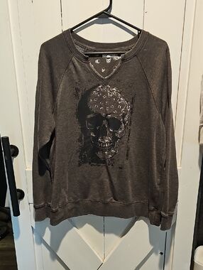 Maurices Charcoal Gray Skull Crewneck Sweater